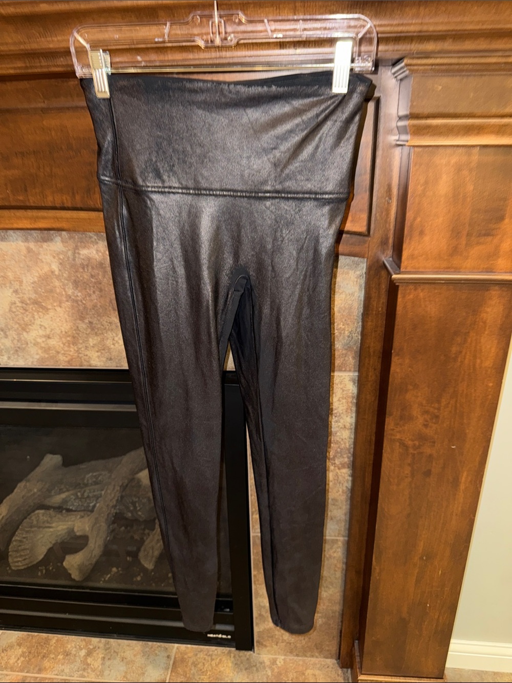 SPANX Faux Leather Leggings Black Large High Rise Shaping Style 2437